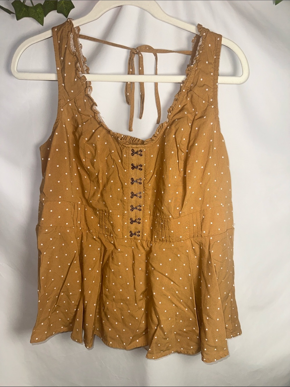 Women’s Polka Dot Tie-Back Tank Top — Mustard